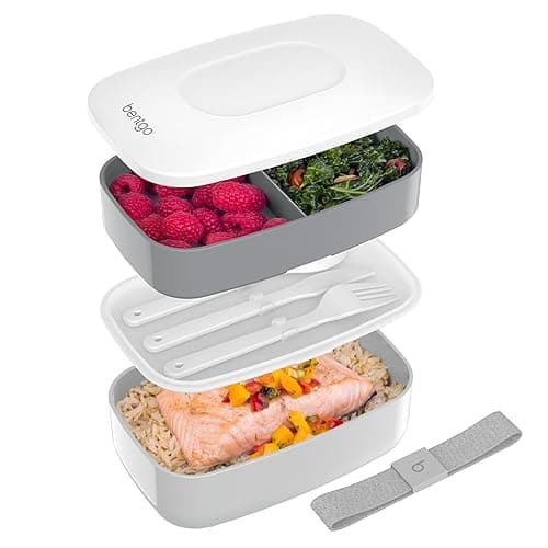 Bentgo Classic - Adult Bento Box, Stackable 3-Compartment Lunch Box with Removable Utensil Set and Sealing Strap, BPA-Free, Food Container Ideal for Meal Prep, Work, and On the Go (Gray) - Gray - Image 1