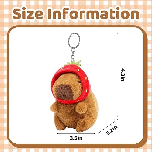Mushplushies 4PC Capybara Plush Keychain, Cute Small Capybara Mini Stuffed Animal. Valentines Day Gifts for Kids Birthday Party Favors Decorations. thumbnail 3
