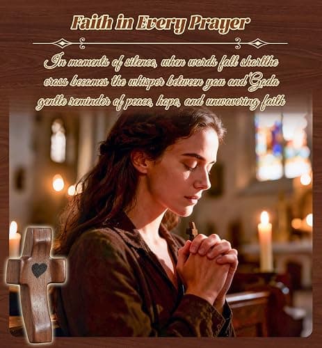 30Pcs Wooden Cross Fidget with Organza Bags Cross My Heart/ Encouragement Gift Handcrafted Walnut Pocket Cross Handheld Prayer Stress Relief Christian Faith Gifts Religious Easter Day Gifts (Brown thumbnail 5