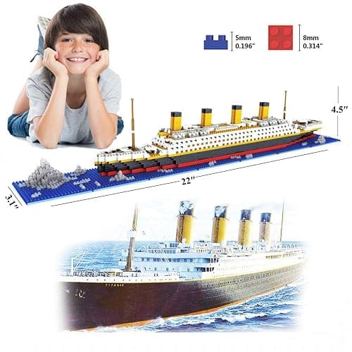 BIDIUTOY Titanic Ship Model Building Block Set, 3D Puzzle Sets DIY Educational Toys, Bricks Toy, with 1860Pcs Micro Mini Blocks, Ideal Gift for Kids and Adults thumbnail 3
