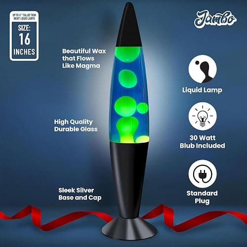 JAMBO 16" Beautiful Lamp- Blue with Yellow/Green Wax, Relaxing Liquid Lamp for Living Room Office Bedroom Adults Teens Kids, Magma Light, Night Light Nightlight, Home Decor thumbnail 5