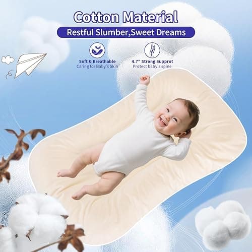Vicorise 100% Cotton Baby Lounger Play Mat,Tummy Time Mat with Cover for 0-24 Months Newborn Baby,Washable Play Gym Mats for Home Travel-Apricot thumbnail 6