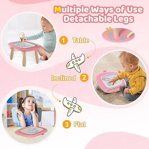 Kikidex Magnetic Drawing Board, Toddler Girl Toys for 1-2 Year Old, Doodle Board Pad Learning and Educational Toys for 1 2 3 Year Old Baby Kids Birthday Gift(Soft Pink) - Soft Pink thumbnail 5