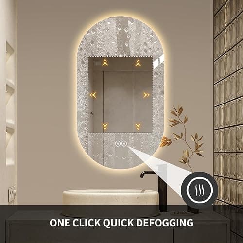 LAIYA 24V Full-Power Oval LED Bathroom Vanity Mirror, 33x20inch Frameless Backlit Mirror with Light, Smart Anti-Fog Waterproof Mirror with Memory Function Dimmable Lighted Mirror - 33"L x 20"W thumbnail 8