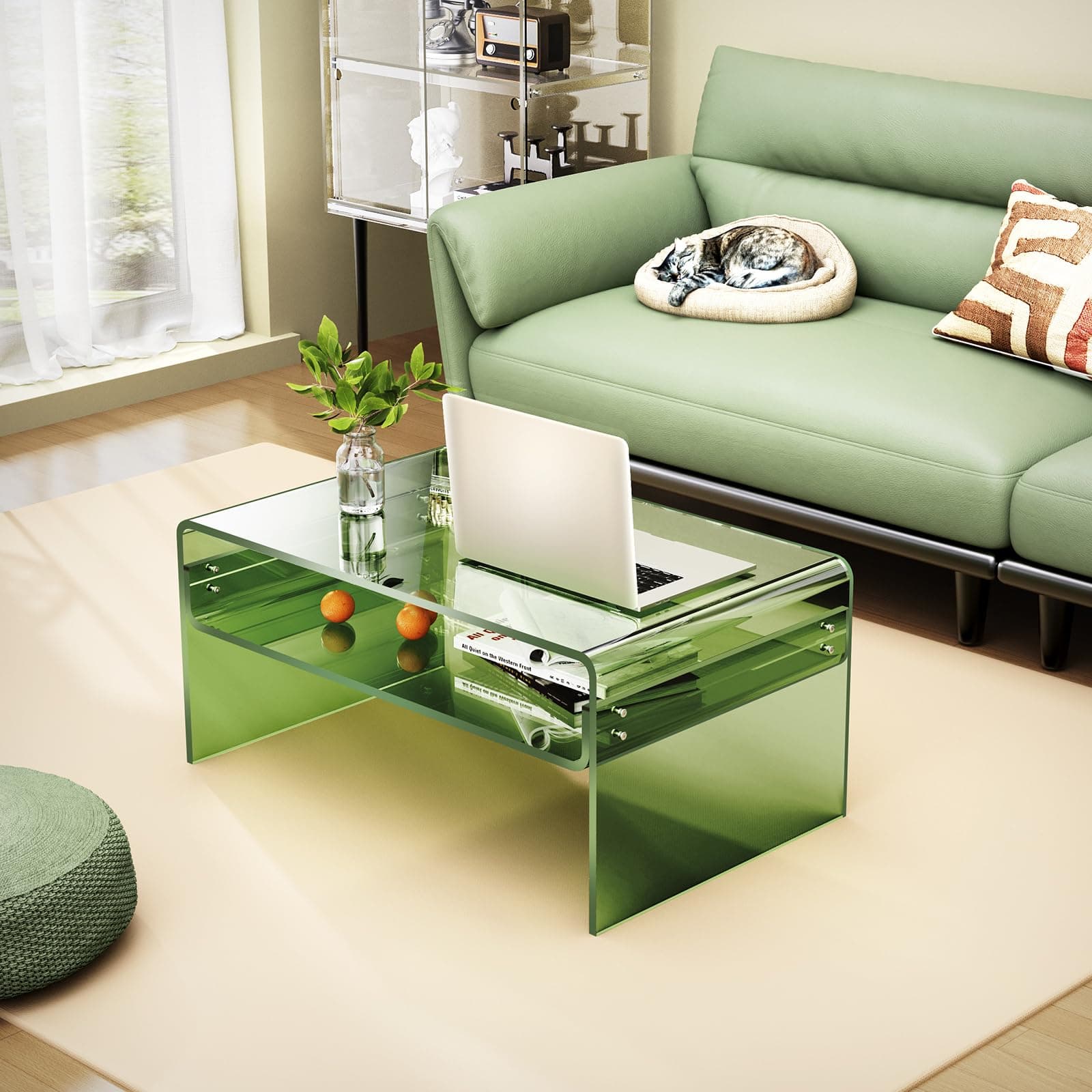 Acrylic Coffee Table, Transparent Clear Coffee Table for Living Room (Green, Large) thumbnail 6
