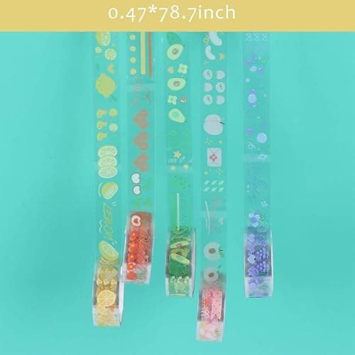 10 Rolls Waterproof Plastic Tape Cute 15mm Wide Self-Adhesive Tape Butterfly and Fruits Pattern Masking Clear Printed Sticker Lovely Gift for Scrapbook, Bullet Journal, Planner, Arts & Crafts-65.6 Ft thumbnail 2