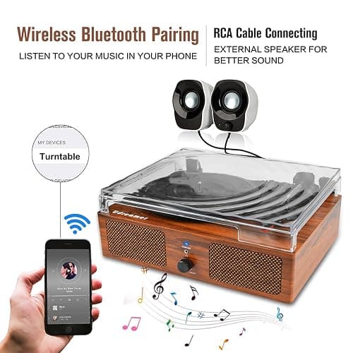 Vinyl Record Player Wireless Turntable with Built-in Speakers and USB Belt-Driven Vintage Phonograph Record Player 3 Speed for Entertainment and Home Decoration thumbnail 2