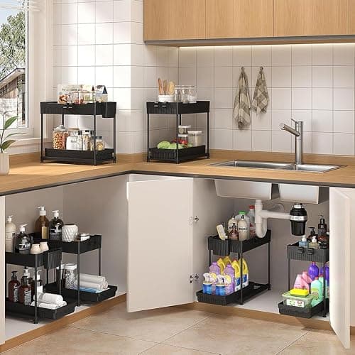 Sevenblue 3 Pack Under Sink Organizers,2-Tier Multi-Use Kitchen and Bathroom Organizers and Storage with Sliding Drawers,Bathroom Cabinet Organizer (Black,12.8 Inch) thumbnail 3