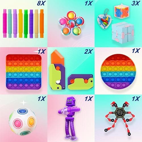 80 Pack Fidget Toys Set,Pop It Relieves Stress and Anxiety Sensory Fidget Toy for Children Girls Adults, Gift for Birthday Party Favors, Classroom Rewards Prizes, Carnival, Piñata Goodie Bag Fillers thumbnail 3
