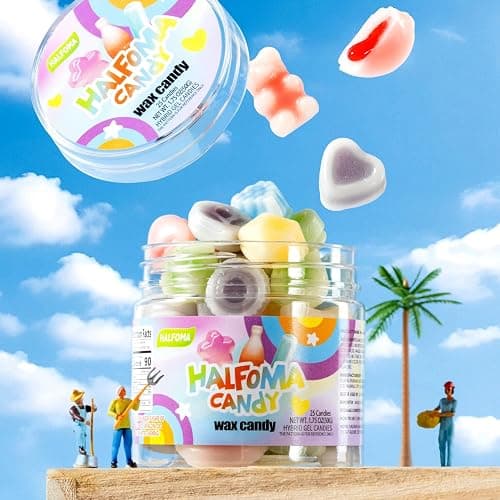 Halfoma Wax Bottle Chewable Candy, with Various Fruit-flavored Syrups in the Middle, Canned, 50g, 25candies thumbnail 2