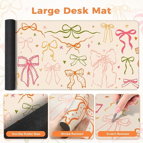 iLeadon Desk Protector Mat, Non Slip Long Mouse Pad and Keyboard Wrist Rest, Carpal Tunnel Mouse Pad and Computer Wrist Support, Soft Ergonomic Keyboard Pad with Wrist Support for Women Office (Bow) thumbnail 5