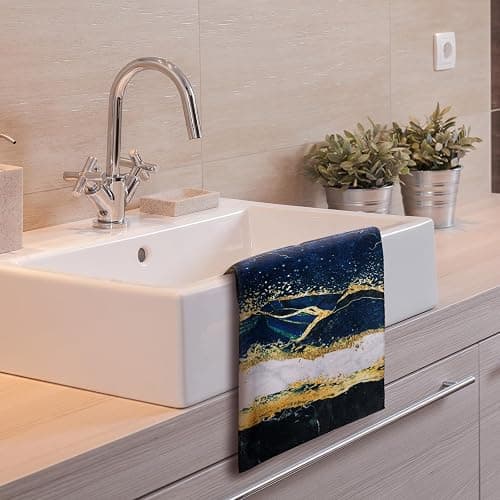 Geyoga 4 Pcs Christmas Marble Kitchen Towels Blue and Gold Hand Dish Towels Absorbent Marble Tea Washcloths for Christmas Xmas Winter Bathroom Decor Kitchen Accessories Gifts thumbnail 5