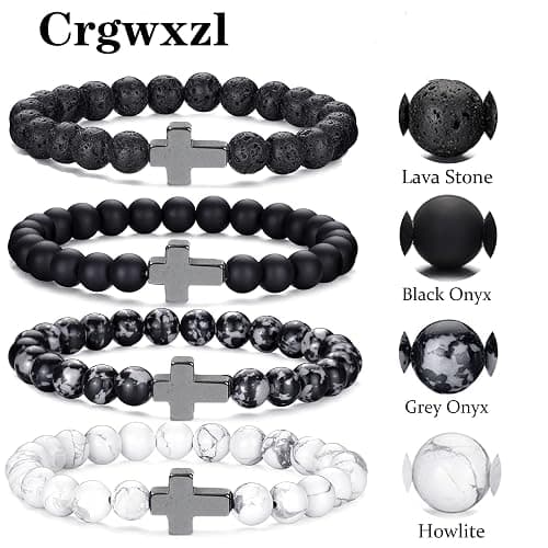 Crgwxzl Cross Bead Bracelet for Men Women,8mm Tiger Eye, Lava Rock, Black Obsidian Healing Crystal Beaded Bracelets,Natural Protection Stone Bracelets Jewelry Gifts for Men Women thumbnail 3