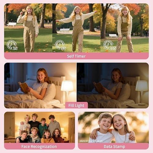 Digital Camera 4K for Kids: 50MP Pink Camera for Photography -16X Zoom Anti-Shake, Date Stamp- Christmas Birthday Gifts for Girls- Compact Camera for 6 7 8 9 10 Year & Up Old Boy Girls thumbnail 6