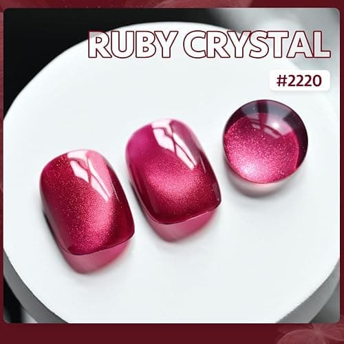 GAOY Glassy Cat Eye Gel Nail Polish, 16ml Glitter Holographic Nail Polish with Magnet, Reflective Translucent UV Gel, 2220 Ruby Crystal thumbnail 2