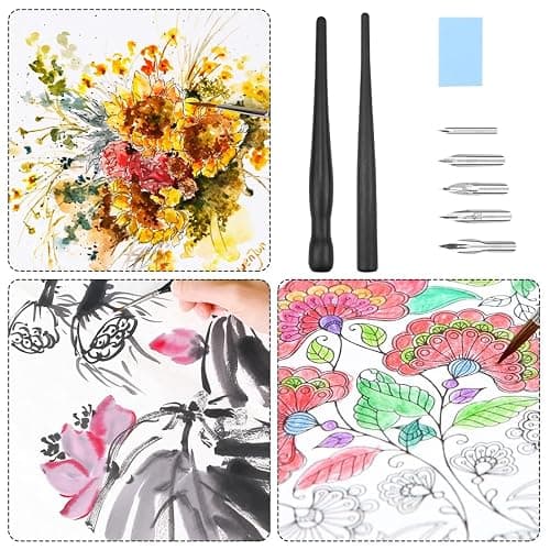 LuLiyLdJ Porte Plume, Porte-Plume Noir - avec 5 Plumes pour Dessin et Calligraphie - pour Applications à l'encre, 8 pièce thumbnail 6