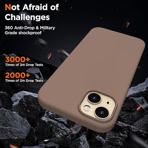 COFFKER for iPhone 13 Phone Case with [2X Screen Protectors], Liquid Silicone Shockproof Protective with Soft Anti-Scratch Microfiber Lining Slim Thin Case for iPhone 13 6.1 inch, Light Brown thumbnail 6