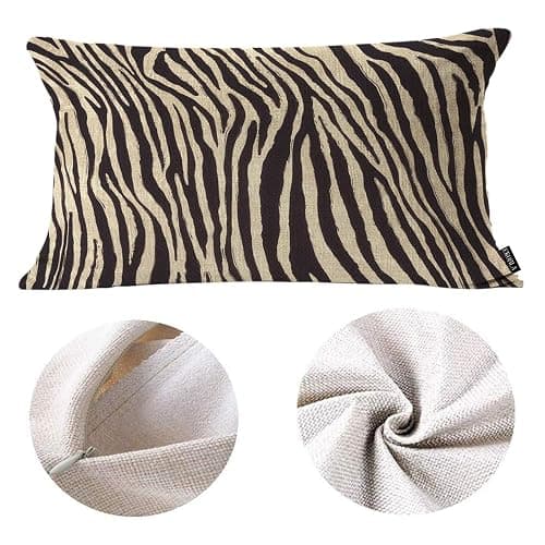 EKOBLA Decorative Lumber Cushion Case Zebra Striped Printed African Safari Skin Cotton Linen Farmhouse Throw Pillow Covers Cushion Case 12x20 Inches for Couch Sofa Home Decoration thumbnail 6