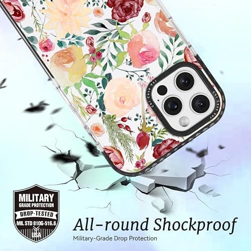 ChiCaseVer for iPhone 16 Pro Case, Watercolor Rose Garden Pattern, Military-Grade Drop Protection, Cute Soft Slim TPU Protective Cover with Camera Lens Protection for Women & Girls thumbnail 6
