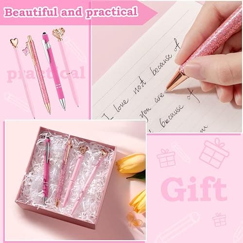 BESARME 4 Pcs Pink Pens for Women, Pink Gifts for Girls Bridal Shower Gifts for Women Diamond Pen Black Ink Cute Pens for School Office Supplies thumbnail 6