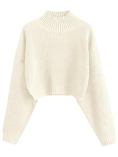 ZAFUL Women's Cropped Turtleneck Sweater Lantern Sleeve Ribbed Knit Pullover Sweater Jumper - Image 1