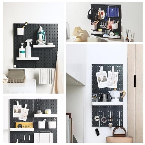 Keepo Pegboard Combination Kit, Pegboards and Accessories Modular Hanging for Wall Organizer, Crafts Organization, Ornaments Display, Nursery Storage, Peg Board (Black, 22″×22″) thumbnail 9