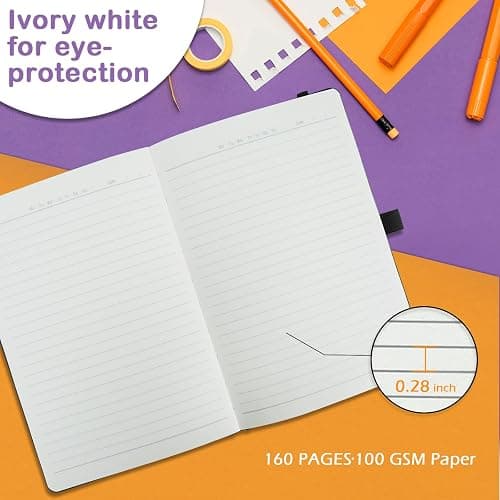 ONAVIA A5 Lined Hardcover Notebook for Writing, 80ct, 100 GSM, 4 Colors | 5.5" x 8.3", Leather Journal, Hardcover Notebook, Lay Flat, Inner Pocket, College Ruled, Office, Business, Meeting, Writing thumbnail 5