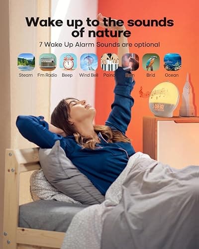 Sunrise Alarm Clock for Heavy Sleepers, Wake Up Light with Sunrise/Sunset Simulation, Dual Alarms & Natural Sounds, Snooze & Sleep Aid, FM Radio, 7 Colors Night Light for Bedroom, Ideal for Gift thumbnail 3