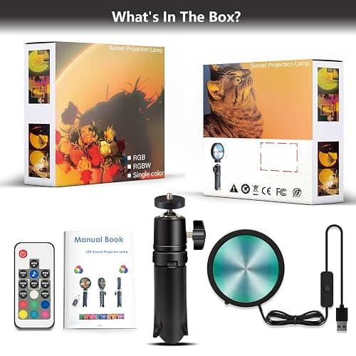 easeking LED Sunset Lamp Projector,Multicolor Changing with USB Port,Sunset Light 180°Rotation for Room Decor,Sunset Lamp for Bedroom,Photography Party,Tiktok Live,Gift for Halloween, Christmas - Multicolor&Tripod thumbnail 8