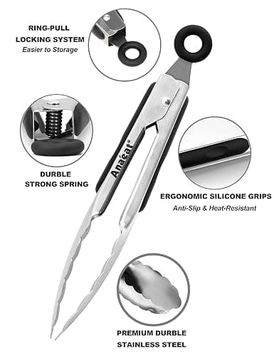 Anaeat Premium Kitchen Locking Tong Set of 3 - Heavy Duty Stainless Steel Food Tongs with Long Handle & Non-Slip Silicone Grip for Cooking, Baking, Grilling - Heat Resistant up to 460°F thumbnail 6