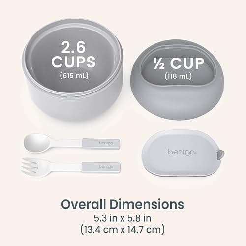 Bentgo Bowl - Insulated Leak-Resistant Bowl with Snack Compartment, Collapsible Utensils and Improved Easy-Grip Design for On-the-Go - Holds Soup, Rice, Cereal & More - BPA-Free, 21.2 oz (Gray) thumbnail 10