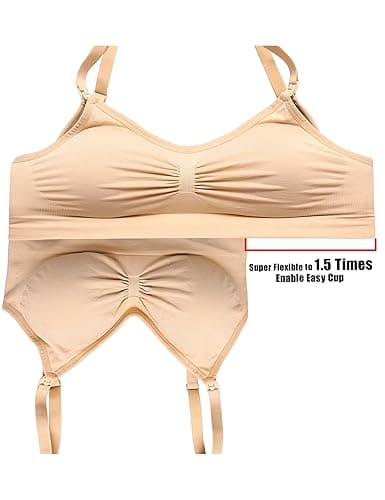 HOFISH 3PACK Full Bust Seamless Nursing Maternity Bras Bralette S-XXL with Extra Bra Extenders & Clips - Large - 03pack:pinkblackbeige thumbnail 3