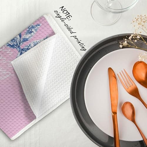 Nipil Chinoiserie Coquette Bow Floral Pink Kitchen Towels Decorative Set of 2, Trendy Preppy Blue and White Bow Floral Pink Kitchen Towels for Bathroom, Preppy Coquette Bathroom Decor, 16x24 Inch thumbnail 7