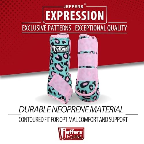 Jeffers Expression Protective Horse Boots 1 Pair, Party Cheetah- Safe Neoprene Leg Guards, Comfortable Fit, Durable Strap Closures, Front & Hind Support, Accessories for Travel & Riding - Large thumbnail 2
