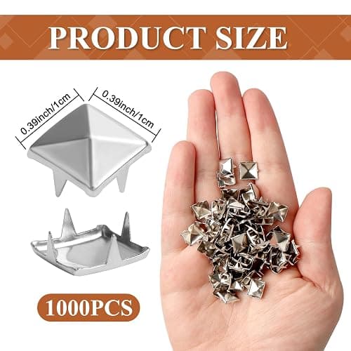 SBYURE 1000 Pieces 10mm Silver Studs for Clothing Four-jaw Square Spikes for Crafts Punk Metal Spike Studs for Leather Jacket Bag Dog Collar thumbnail 2