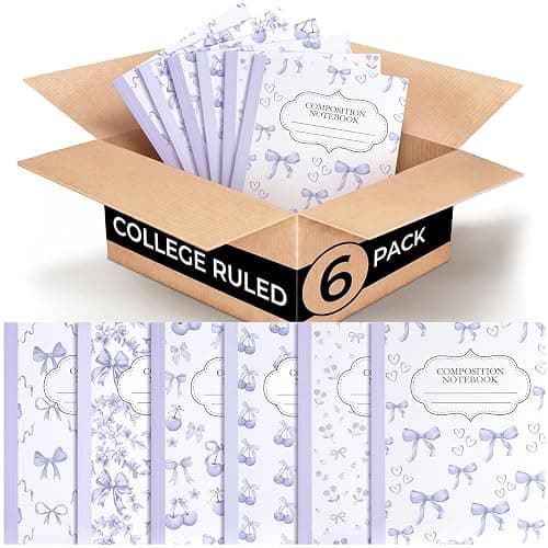Fullhawl 6 Pack Purple Cherry Composition Notebook College Ruled | Back to School Supplies 110 Pages Note Taking, 9-3/4 x 7-1/2"Inch Size, Preppy Aesthetic Design, Cute Journal Office Use thumbnail 8