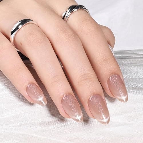 WiniBeauty Cat Eye French Tip Press On Nails - Nude Short Almond Fake Nails | Nude Cateye Press On Nails Reusable Stick On Nails in 16 Sizes, 32pcs False Nail Kit for Women & Girls thumbnail 5