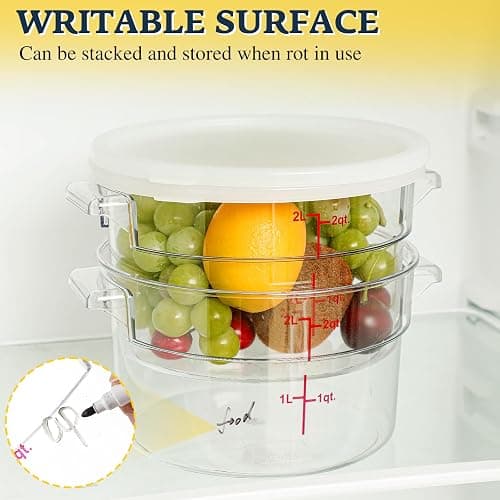 Ziliny 2 Pcs Dough Proofing Bucket with Lid, Round Food Storage Container 2 Qt Dough Bucket Clear Translucent Containers with Red Scale(White) thumbnail 5