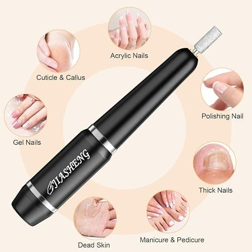 JIASHENG USB Electric Nail Drill, Portable File for Acrylic Gel Nails, Professional Manicure and Pedicure Kit With Drill Bits for Home and Salon Use, Black thumbnail 5
