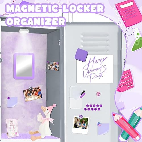 LARDUX Purple Locker Organizer Accessories Kit, Magnetic Locker Accessories for Girls with Body lamp, Rug, Magnetic Wallpaper, Mirror, Whiteboard, Pen Holder, Markers Back to School Essentials - Purple thumbnail 5