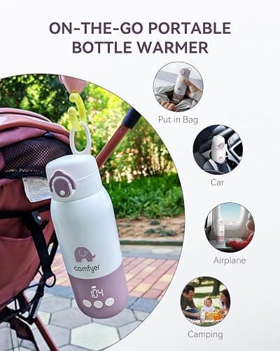 comfyer Portable Milk Warmer for Travel, Portable Bottle Warmer with Fast Heating & Long Battery Life, Instant Breast Milk, Formula or Water Warmer with 12 Ounces Big Capacity, Car, Airplane Journey thumbnail 2