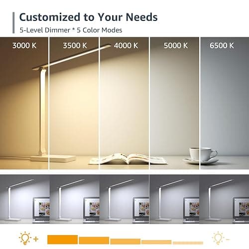 Lepro LED Desk Lamp 9.5W 800lm, Metal Desk Light for Home Office, White | 5 Colors 5 Brightness, Dimmable Task Light, Eye Caring, Home Office Desktop Lamp for Reading, Crafting, Sewing, Puzzle, Nail thumbnail 3
