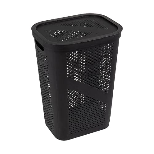 Mind Reader Slim Laundry Hamper with Lid, 60L Clothes Basket, Ventilated Plastic, Black thumbnail 6