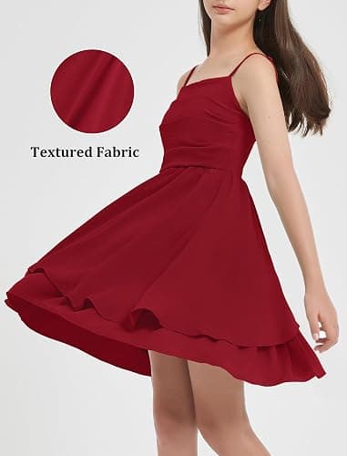 EXARUS Girls Holiday Dress Teen Ruched Ruffled Flowy Spaghetti Strap Dance Prom Formal Party Tween Cute Dresses 8-14Y thumbnail 4