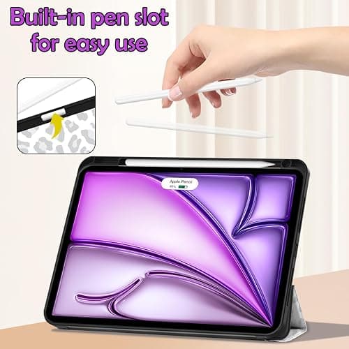 Deokke Compatible with iPad Air 13 Inch M3 2025/M2 2024 Case with Pencil Holder TPU Back Case Auto Sleep/Wake Cover with iPad Pencil Charging Cute Women Men Girls-Gray White Leopard Cheetah thumbnail 3