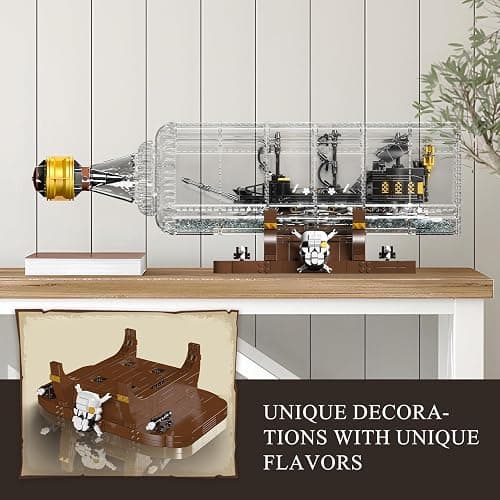 Mould King 10065 Drift Bottle with Black Pearl Ship Building Blocks Set, Pirate Ship in Bottle Model Building Kit with Display Stand, Collectible Bottle Toy for Adults (2206 Pieces) thumbnail 3