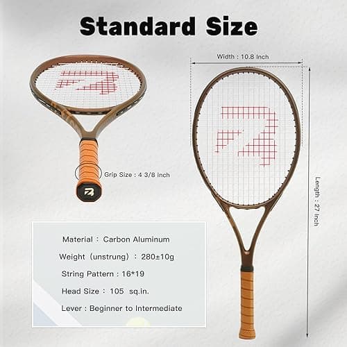 BatZoom Tennis Racket for Beginners & Adults - Lightweight Graphite Racquet with Comfortable Grip | Shock Reduction Technology | Includes Carrying Bag(Color Options) - Bronze-Gold thumbnail 7