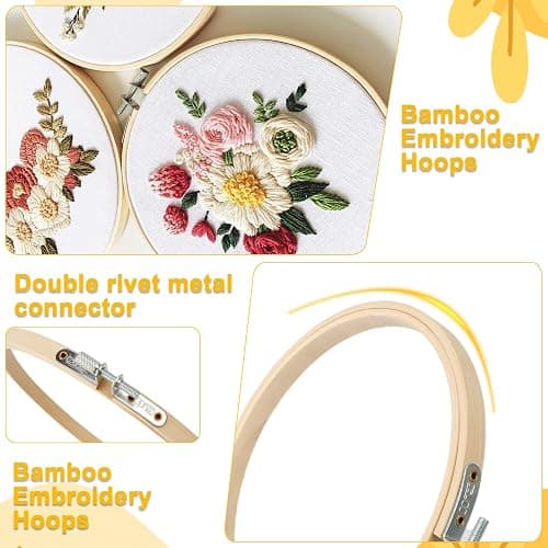 24 PCS Bamboo Embroidery Hoops, 8 Sizes (3.94–11.81 in), 3 per Size, Adjustable Stainless Screws — Cross Stitch Hoops for Embroidery, Needlework, DIY Craft & Wall Decor thumbnail 4