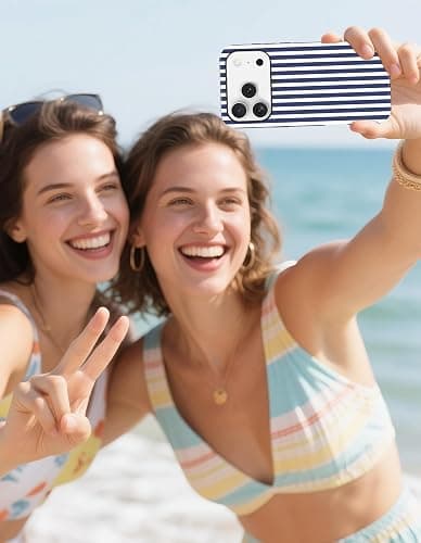 Jusy Compatible with MagSafe Striped Case for iPhone 17 Pro, Cute Aesthetic Striped Magnetic Phone Case, Soft TPU and Hard PC Protective Phone Cover for Women Girls（Matte） - Navy Blue thumbnail 6