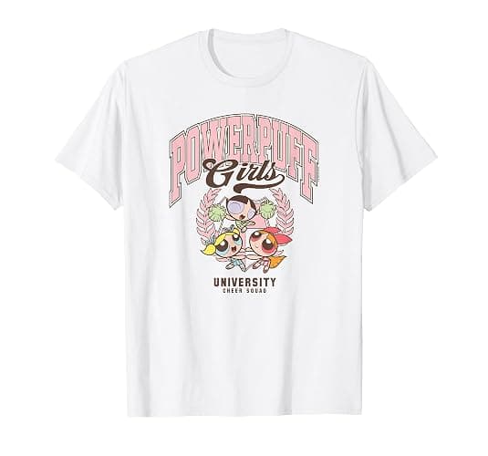 Powerpuff Girls University Cheer Squad Varsity Cute Cartoon T-Shirt - Image 1
